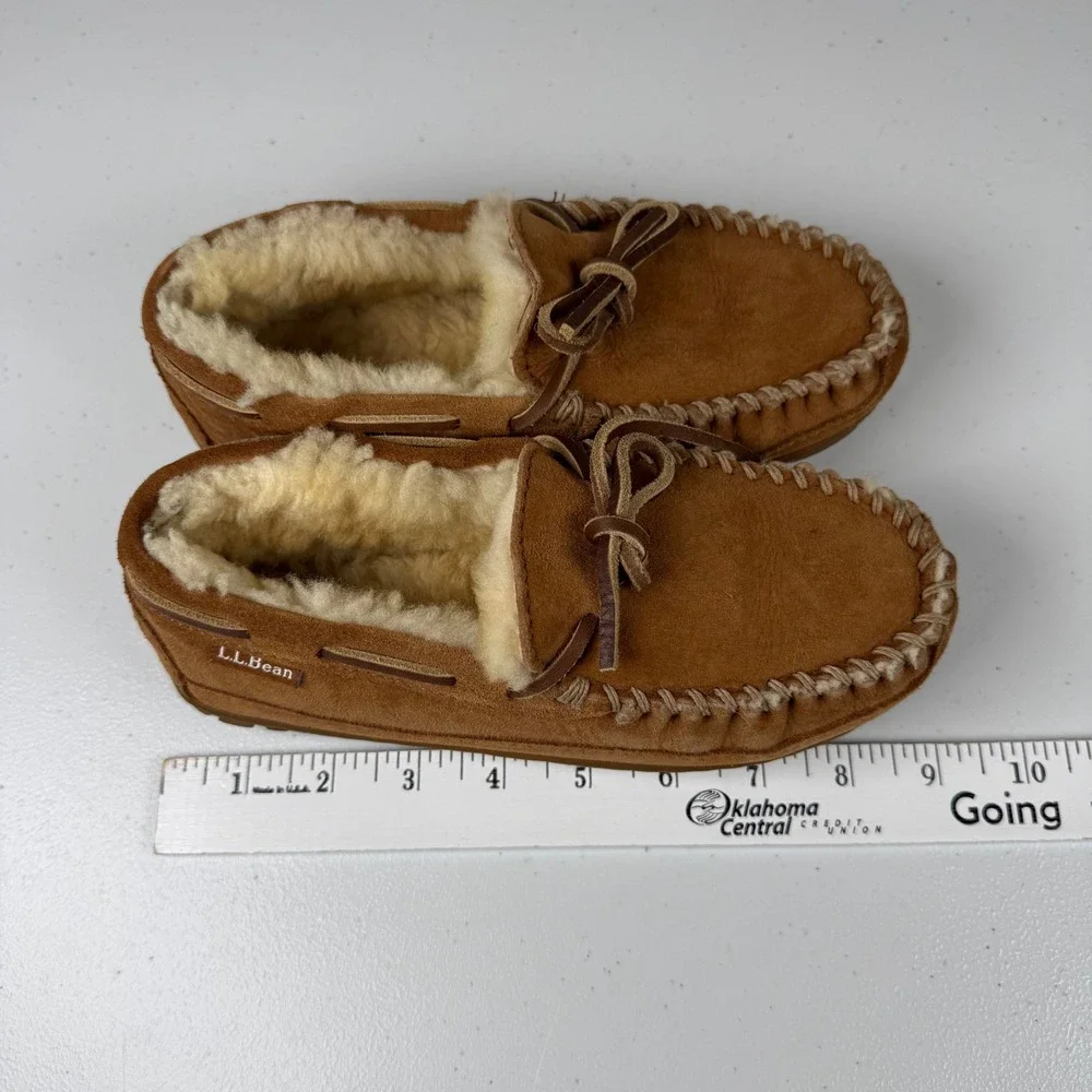 LL Bean Kids 5 Wicked Good Moccasin Slippers Brown Suede Shearling Cozy Gorpcore